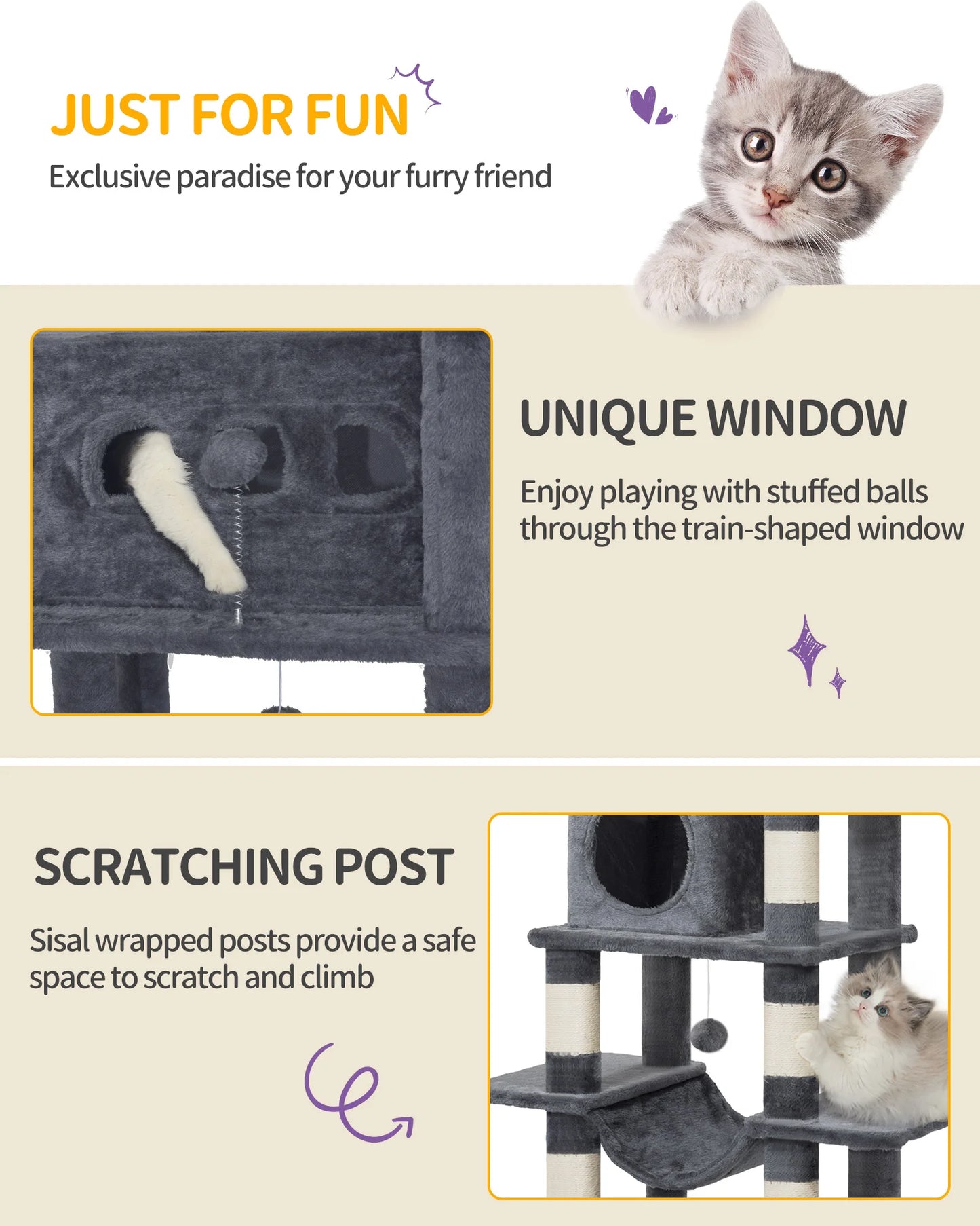Maison Miaou™ 210 cm Luxury Cat Tree – Multi-Level Tower with Condo & 8 Scratching Posts
